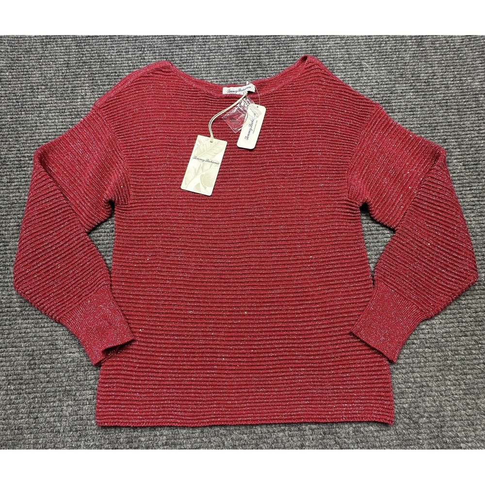 Tommy Bahama Sweater Womens XS Red Sequin‎ Ottoman Boat Neck Pullover Sparkle